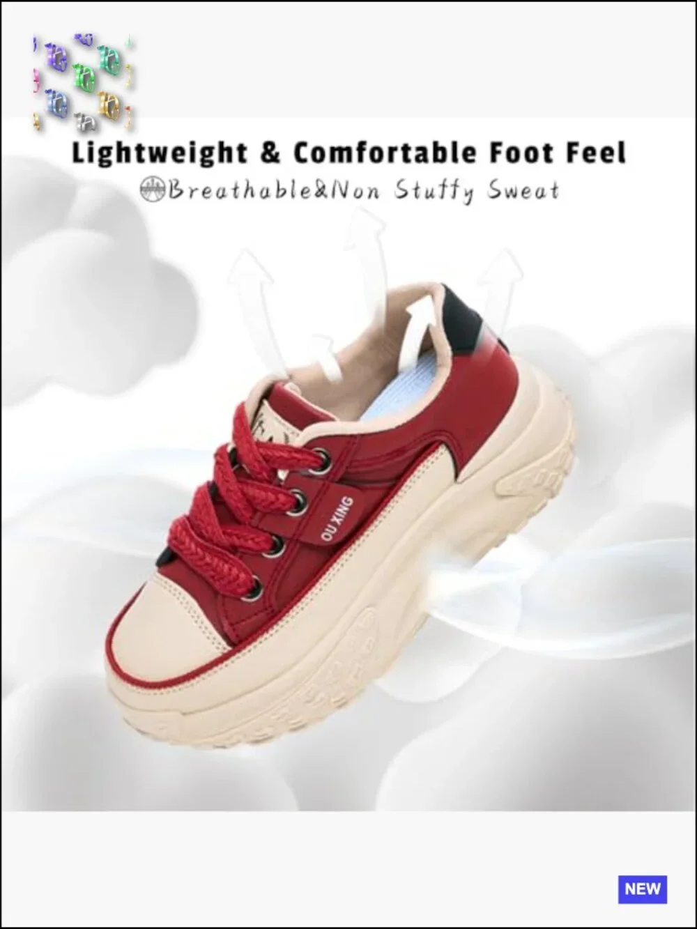Chunky Platform Sneakers Lace Up Breathable Lightweight Walking Tennis Running - Picture 4 of 7